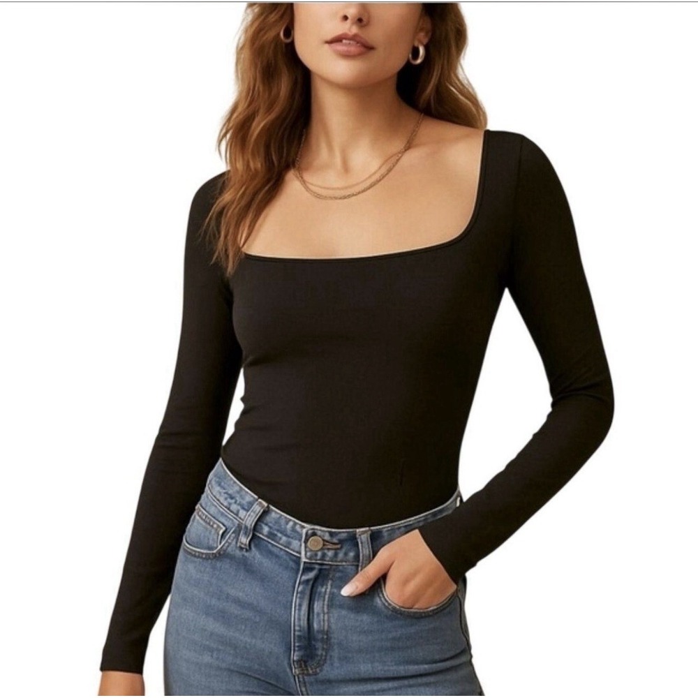 Free People Intimately Clean Lines Square Neck Long Sleeve Top XS / S Seamless